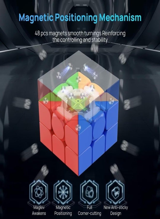 nabreeli Magnetic Speed Cube 3x3 Stickerless - Professional Competition Cube with 24 Strong Magnets | 55°/35° Corner Cutting | Smooth & Fast for Adults & Kids for Speedcubers (No Logo) - Image 2